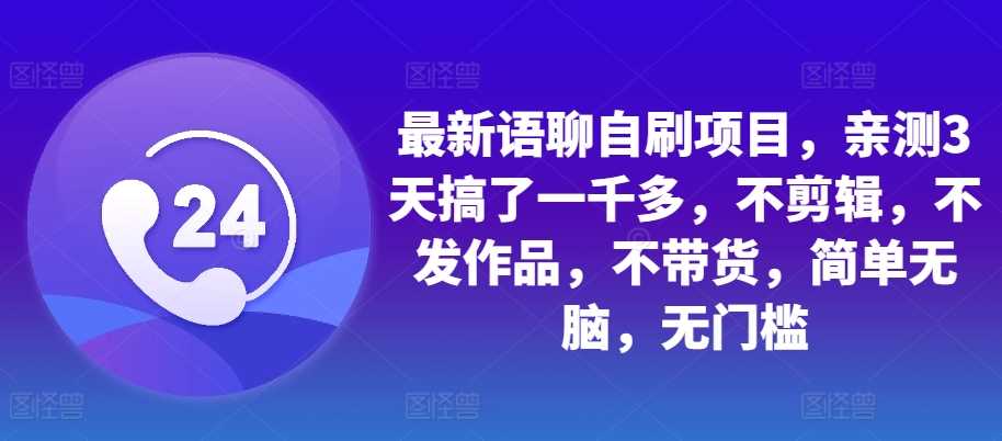 最新语聊自刷项目，亲测3天搞了一千多，不剪辑，不发作品，不带货，简单无脑，无门槛-网创空间