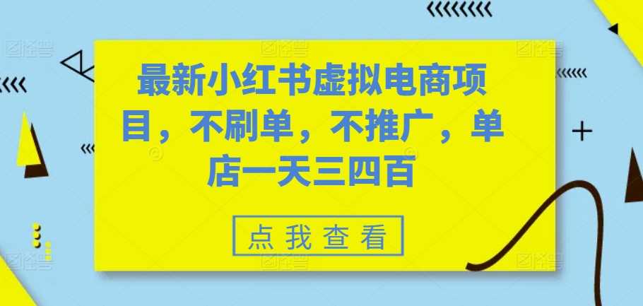 最新小红书虚拟电商项目，不刷单，不推广，单店一天三四百-网创空间
