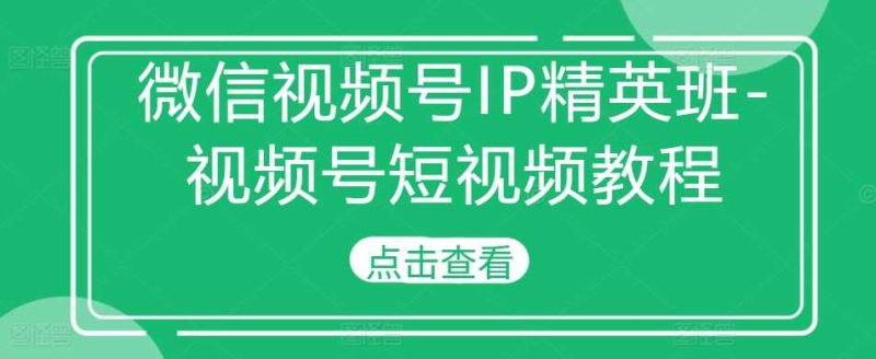 微信视频号IP精英班-视频号短视频教程-网创空间