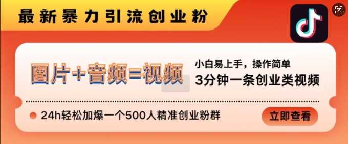 抖音最新暴力引流创业粉，3分钟一条创业类视频，24h轻松加爆一个500人精准创业粉群【揭秘】-网创空间