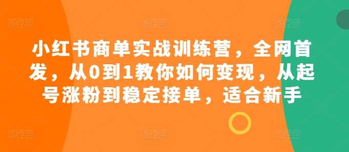 小红书商单实战训练营，全网首发，从0到1教你如何变现，从起号涨粉到稳定接单，适合新手-网创空间