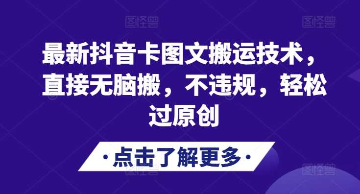 最新抖音卡图文搬运技术，直接无脑搬，不违规，轻松过原创-网创空间