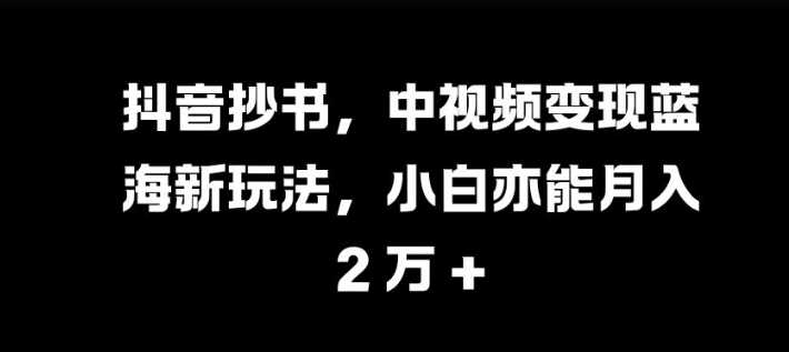 抖音抄书，中视频变现蓝海新玩法，小白亦能月入 过W【揭秘】-网创空间