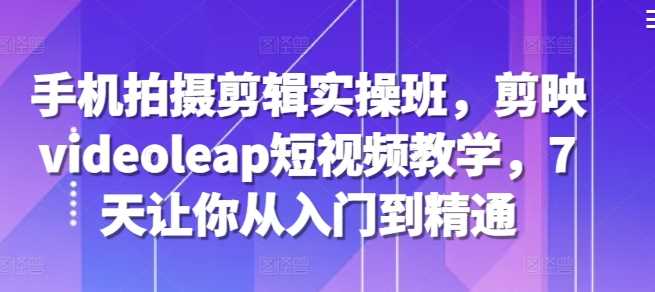 手机拍摄剪辑实操班，剪映videoleap短视频教学，7天让你从入门到精通-网创空间