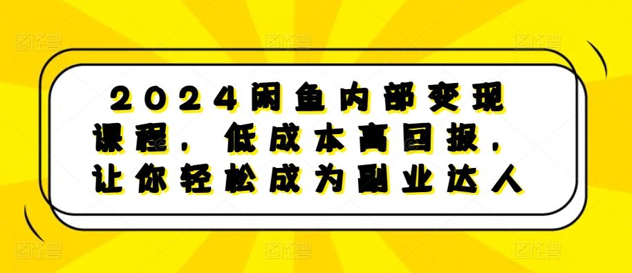 2024闲鱼内部变现课程，低成本高回报，让你轻松成为副业达人-网创空间