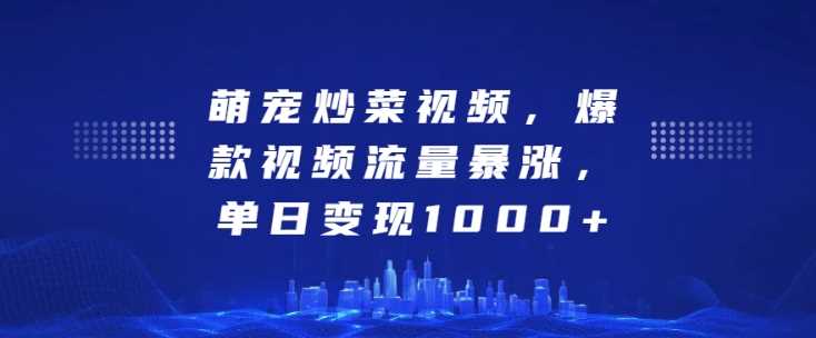 萌宠炒菜视频，爆款视频流量暴涨，单日变现1k-网创空间