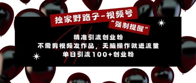独家野路子利用视频号“强制提醒”，不需剪视频发作品，无脑操作就进流量，单日引流100+创业粉-网创空间