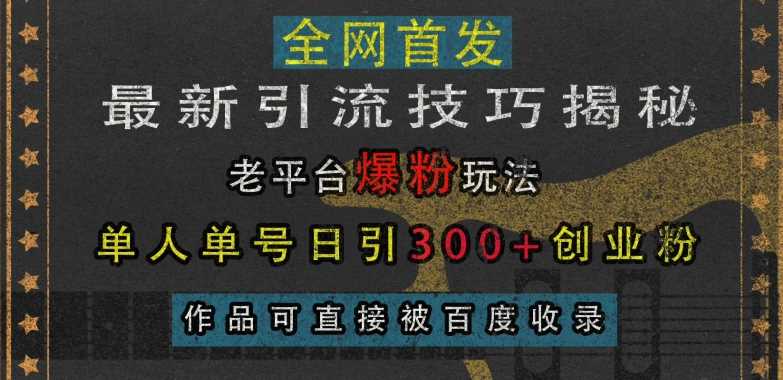 最新引流技巧揭秘，老平台爆粉玩法，单人单号日引300+创业粉，作品可直接被百度收录-网创空间