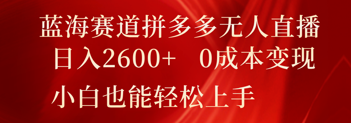 蓝海赛道拼多多无人直播，日入2600+，0成本变现，小白也能轻松上手-网创空间