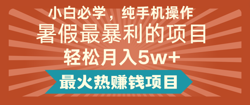 2024暑假最赚钱的项目，简单无脑操作，每单利润最少500+，轻松月入5万+-网创空间
