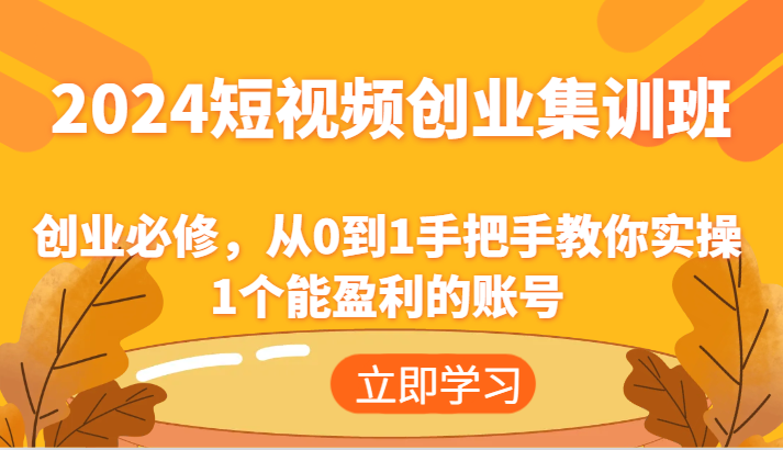 2024短视频创业集训班：创业必修，从0到1手把手教你实操1个能盈利的账号-网创空间