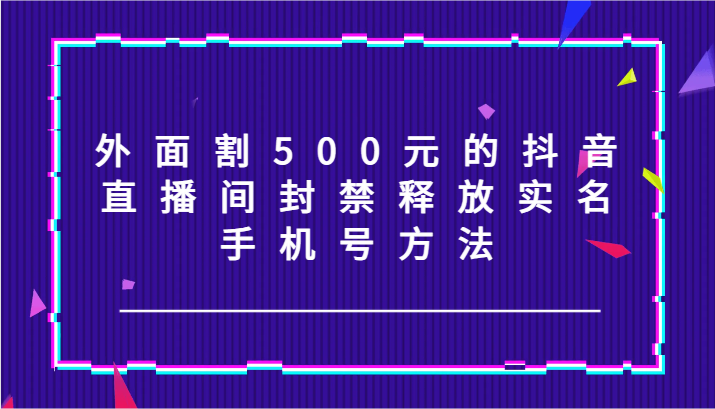 外面割500元的抖音直播间封禁释放实名/手机号方法！-网创空间