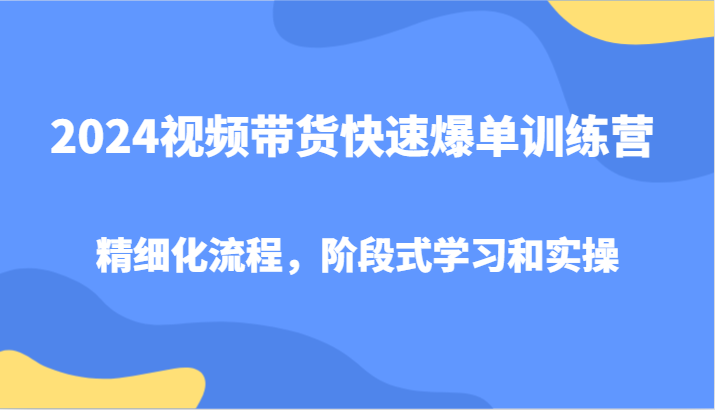 2024视频带货快速爆单训练营，精细化流程，阶段式学习和实操-网创空间