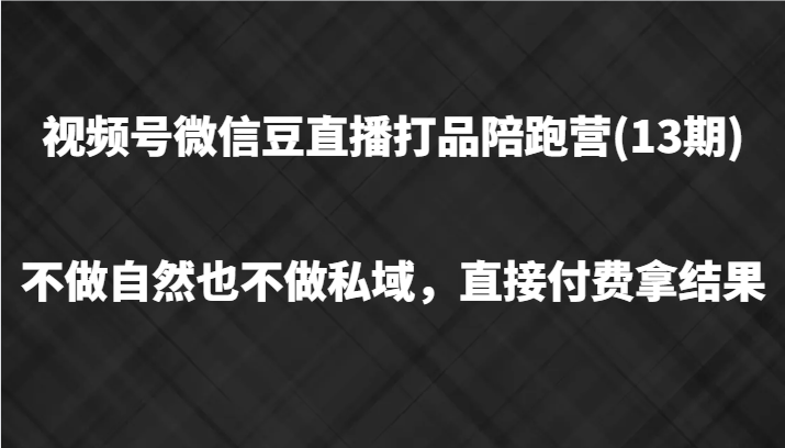 视频号微信豆直播打品陪跑(13期)，不做不自然流不做私域，直接付费拿结果-网创空间