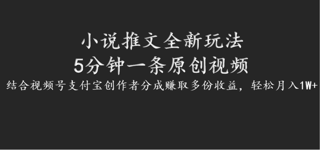 小说推文全新玩法，5分钟一条原创视频，结合视频号支付宝创作者分成赚取多份收益-网创空间