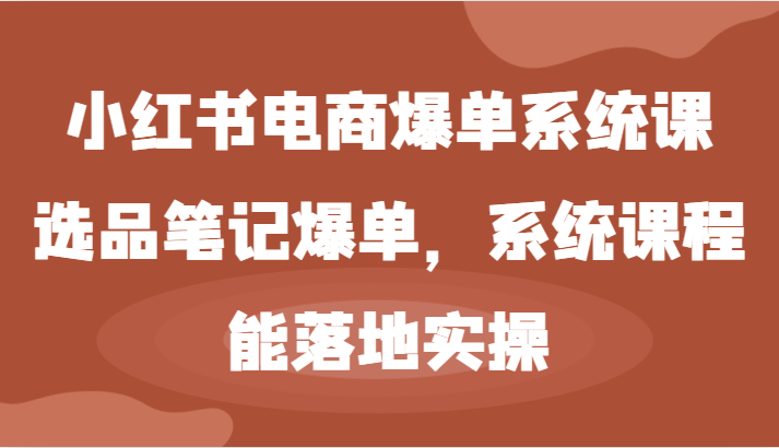 小红书电商爆单系统课-选品笔记爆单，系统课程，能落地实操-网创空间