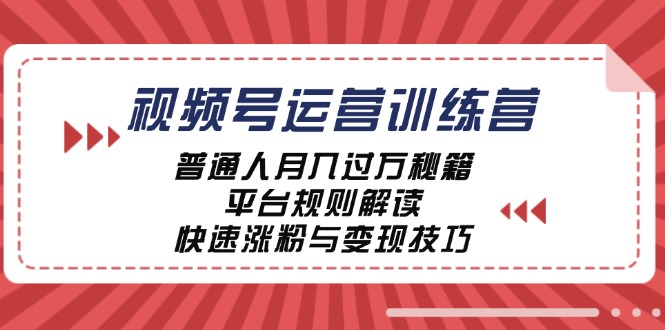 视频号运营训练营：普通人月入过万秘籍，平台规则解读，快速涨粉与变现-网创空间