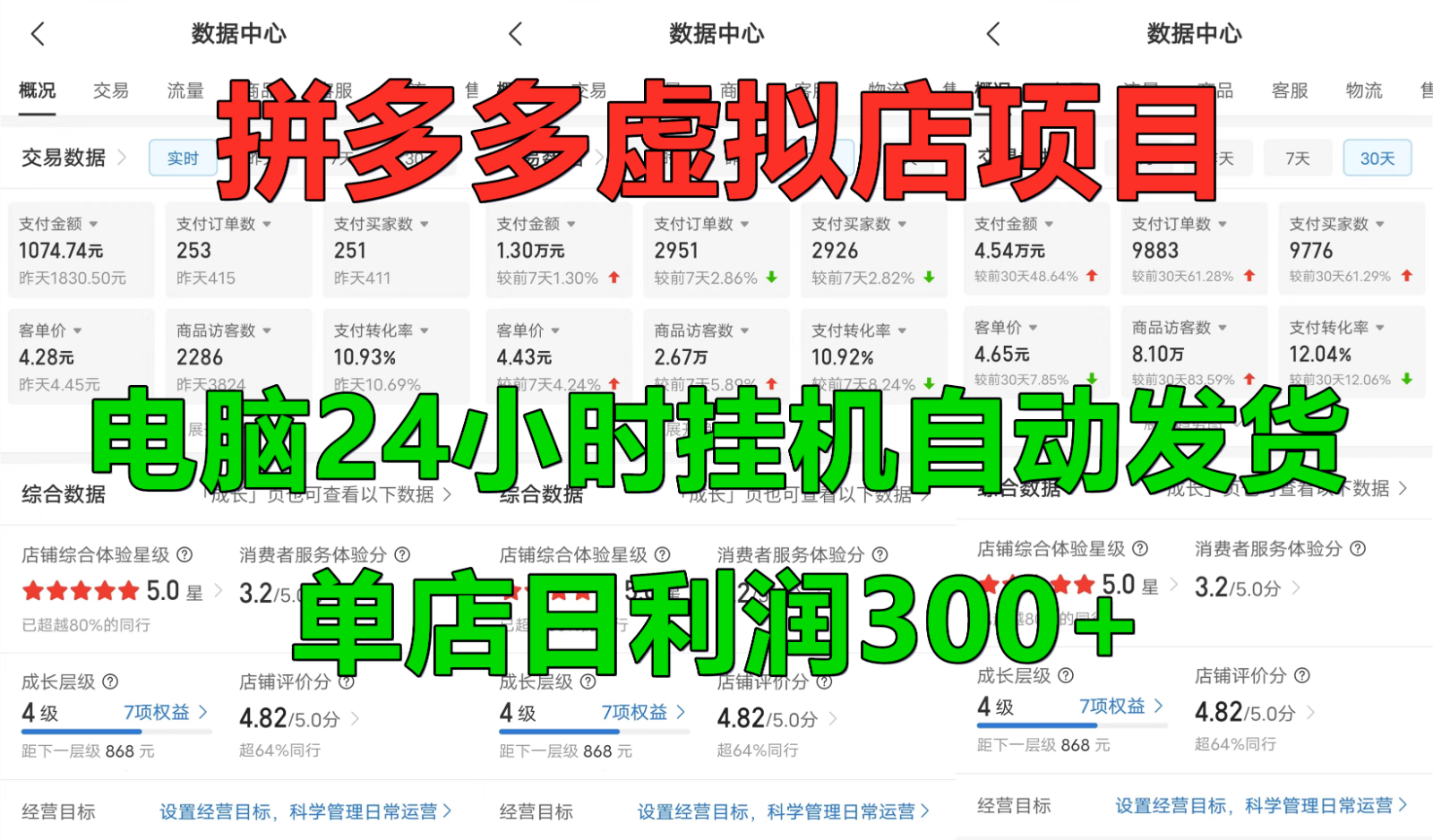 拼多多虚拟店铺项目，电脑挂机自动发货，单店日利润300+-网创空间