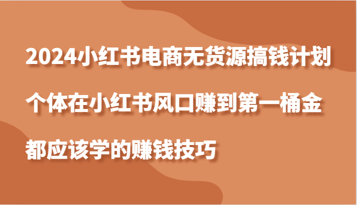 2024小红书电商无货源搞钱计划，个体在小红书风口赚到第一桶金应该学的赚钱技巧-网创空间