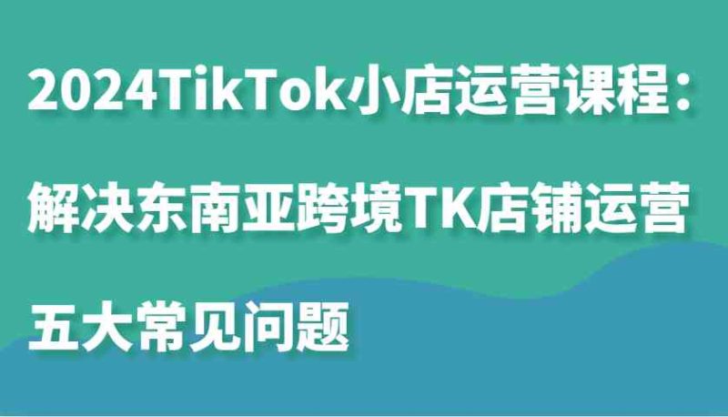 2024TikTok小店运营课程：解决东南亚跨境TK店铺运营五大常见问题-网创空间