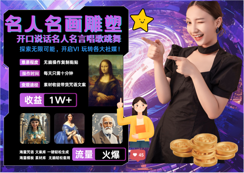 名画名人名言超强反转唱歌跳舞说话   吸睛火爆流量爆炸  每天三分钟 月入过万-网创空间