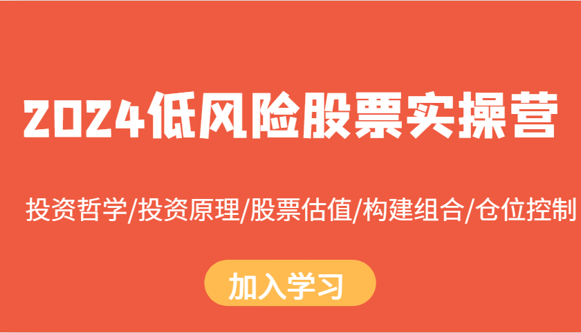 2024低风险股票实操营：投资哲学/投资原理/股票估值/构建组合/仓位控制-网创空间