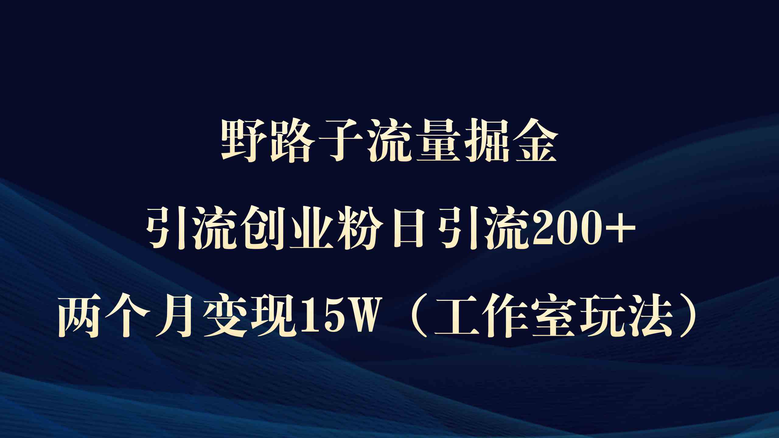 （9513期）野路子流量掘金，引流创业粉日引流200+，两个月变现15W（工作室玩法））-网创空间