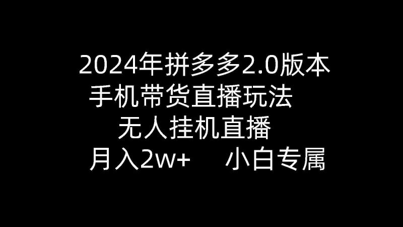 （9768期）2024年拼多多2.0版本，手机带货直播玩法，无人挂机直播， 月入2w+， 小…-网创空间