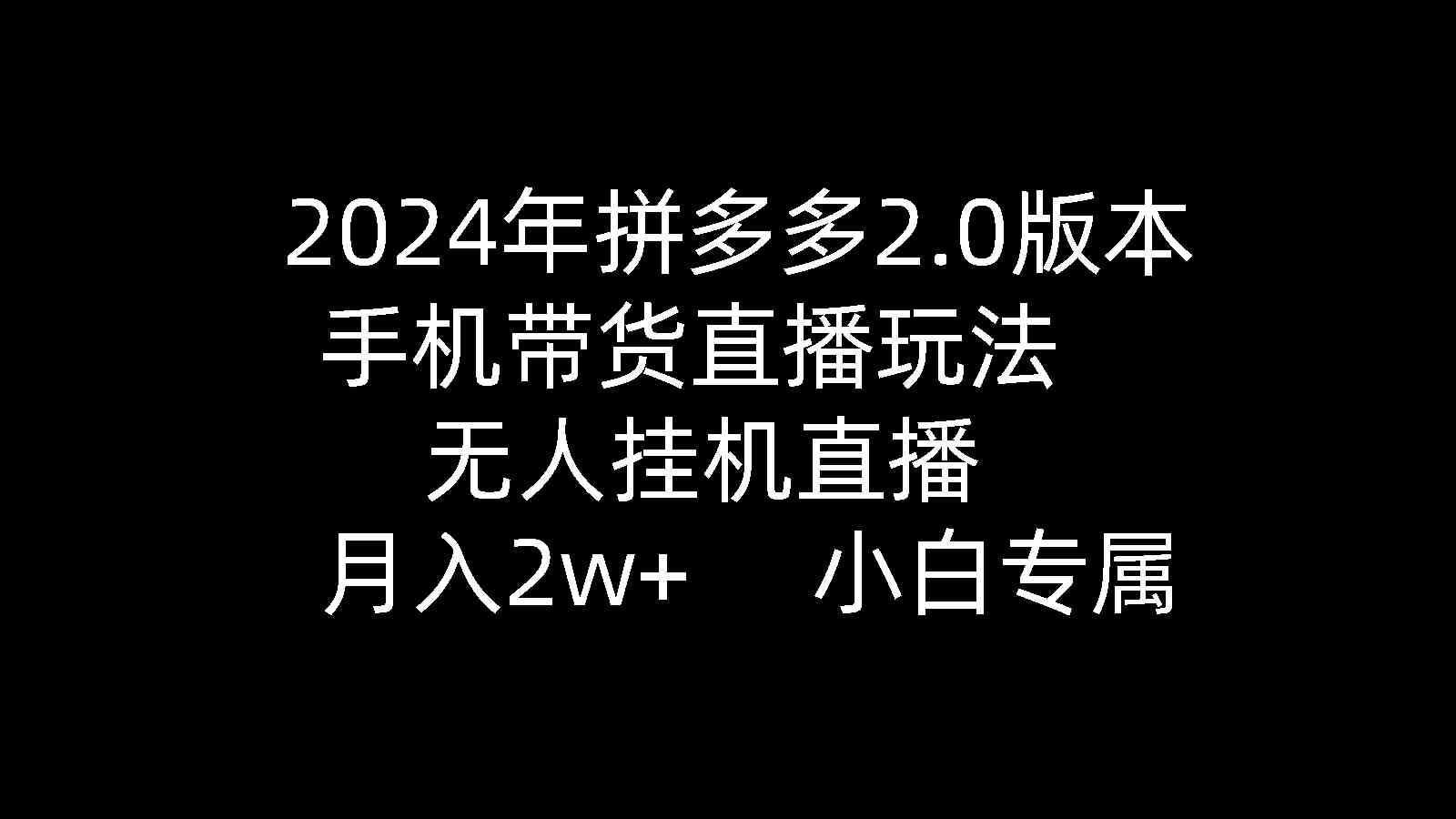 （9768期）2024年拼多多2.0版本，手机带货直播玩法，无人挂机直播， 月入2w+， 小…-网创空间