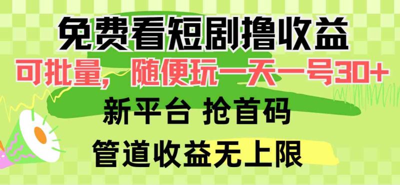 （9747期）免费看短剧撸收益，可挂机批量，随便玩一天一号30+做推广抢首码，管道收益-网创空间