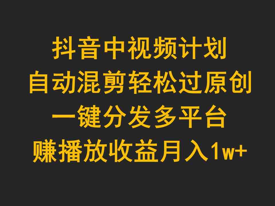 （9825期）抖音中视频计划，自动混剪轻松过原创，一键分发多平台赚播放收益，月入1w+-网创空间