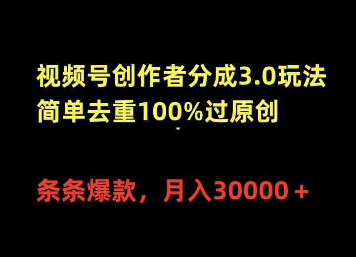 （10002期）视频号创作者分成3.0玩法，简单去重100%过原创，条条爆款，月入30000＋-网创空间