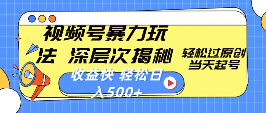 （10772期）视频号暴力玩法，深层次揭秘,轻松过原创，当天起号，收益快，轻松日入500+-网创空间
