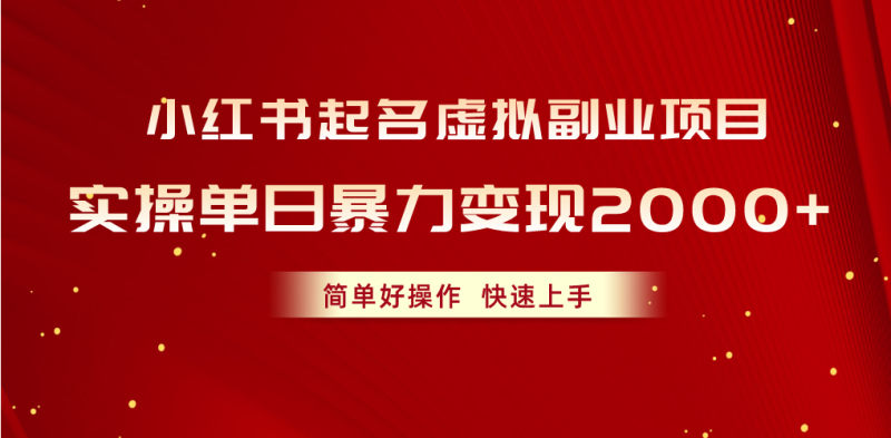 (10856期)小红书起名虚拟副业项目,实操单日暴力变现2000+,简单好操作,快速上手-网创空间