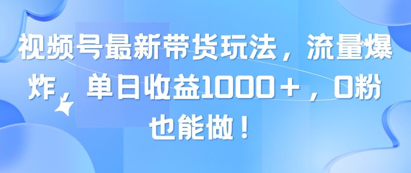 （10858期）视频号最新带货玩法，流量爆炸，单日收益1000＋，0粉也能做！-网创空间