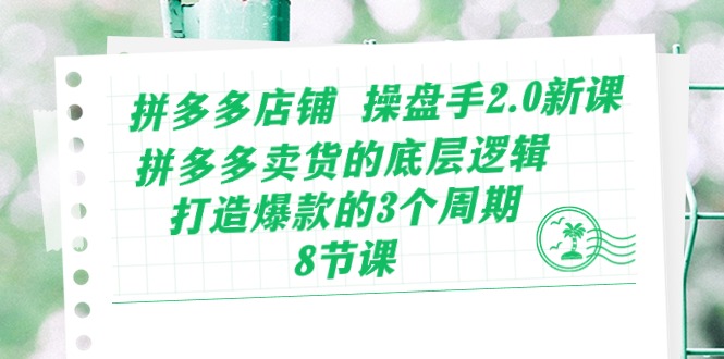 （10859期）拼多多店铺 操盘手2.0新课，拼多多卖货的底层逻辑，打造爆款的3个周期-8节-网创空间