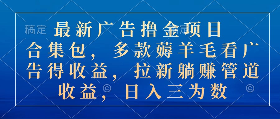 （10906期）最新广告撸金项目合集包，多款薅羊毛看广告收益 拉新管道收益，日入三为数-网创空间
