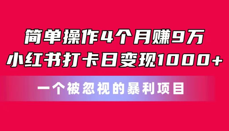 (11048期)简单操作4个月赚9万!小红书打卡日变现1000+!一个被忽视的暴力项目-网创空间