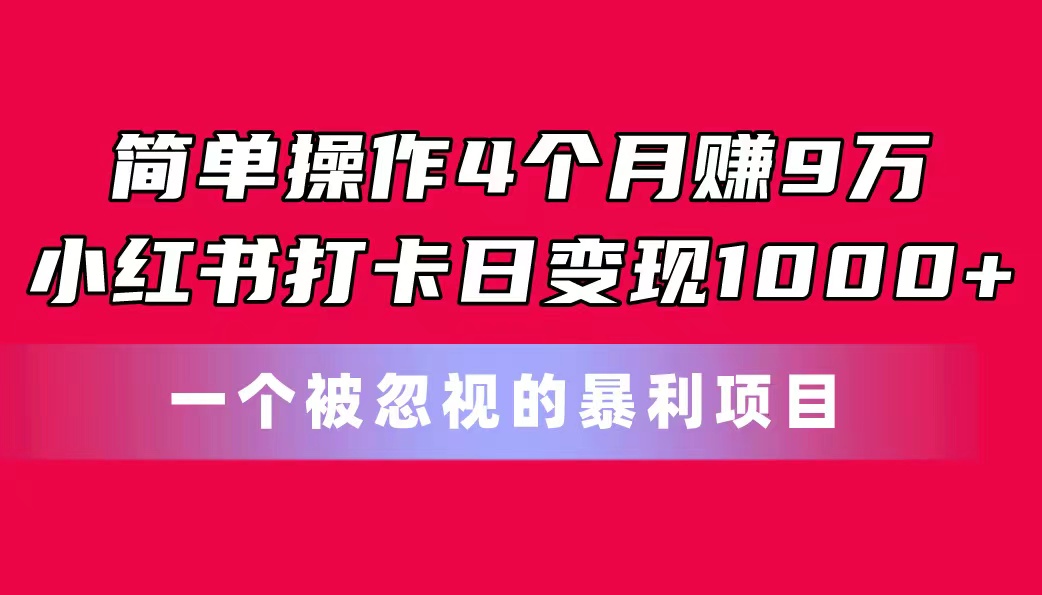 （11048期）简单操作4个月赚9万！小红书打卡日变现1000+！一个被忽视的暴力项目-网创空间