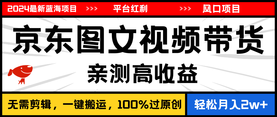 （11147期）2024最新蓝海项目，逛逛京东图文视频带货，无需剪辑，月入20000+-网创空间