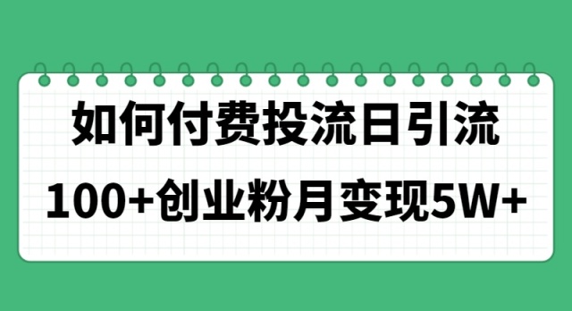（11155期）如何通过付费投流日引流100+创业粉月变现5W+-网创空间