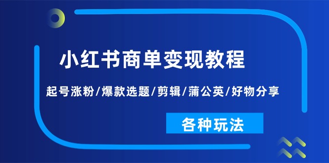 （11164期）小红书商单变现教程：起号涨粉/爆款选题/剪辑/蒲公英/好物分享/各种玩法-网创空间