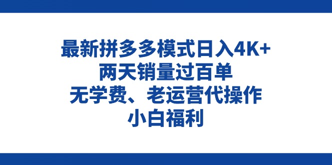 （11189期）拼多多最新模式日入4K+两天销量过百单，无学费、老运营代操作、小白福利-网创空间