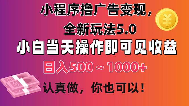（11290期）小程序撸广告变现，全新玩法5.0，小白当天操作即可上手，日收益 500~1000+-网创空间