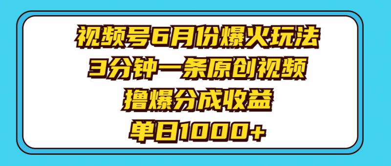 （11298期）视频号6月份爆火玩法，3分钟一条原创视频，撸爆分成收益，单日1000+-网创空间