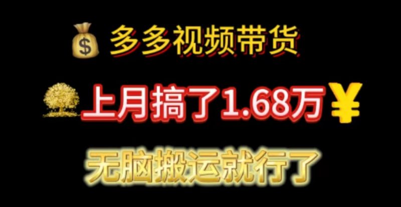 （11269期）多多视频带货：上月搞了1.68万，无脑搬运就行了-网创空间