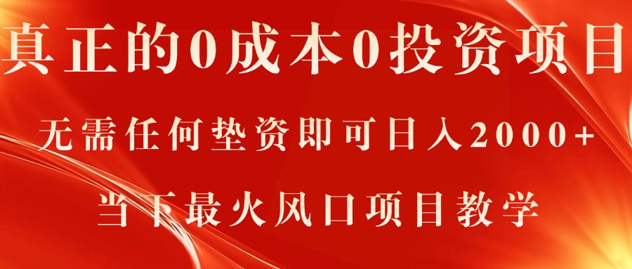 （11387期）真正的0成本0投资项目，无需任何垫资即可日入2000+，当下最火风口项目教学-网创空间