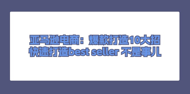 （11431期）亚马逊电商：爆款打造10大招，快速打造best seller 不是事儿-网创空间
