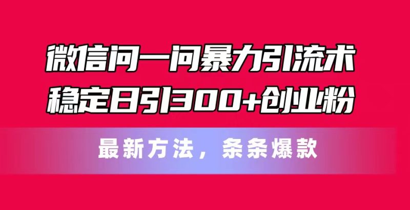 （11486期）微信问一问暴力引流术，稳定日引300+创业粉，最新方法，条条爆款-网创空间