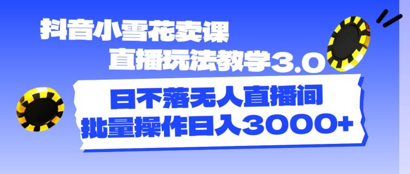 （11595期）抖音小雪花卖课直播玩法教学3.0，日不落无人直播间，批量操作日入3000+-网创空间